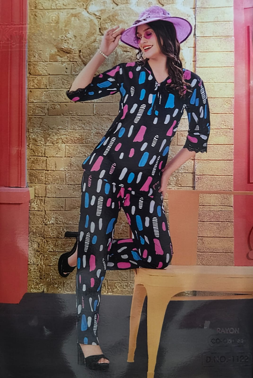 Abstract print co-ord set night suit