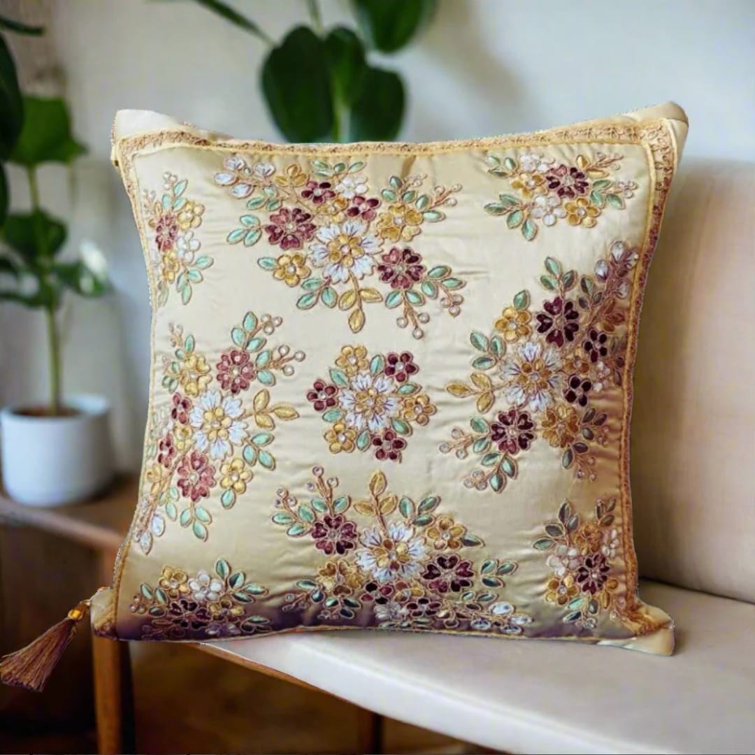 Aara gold floral cushion cover