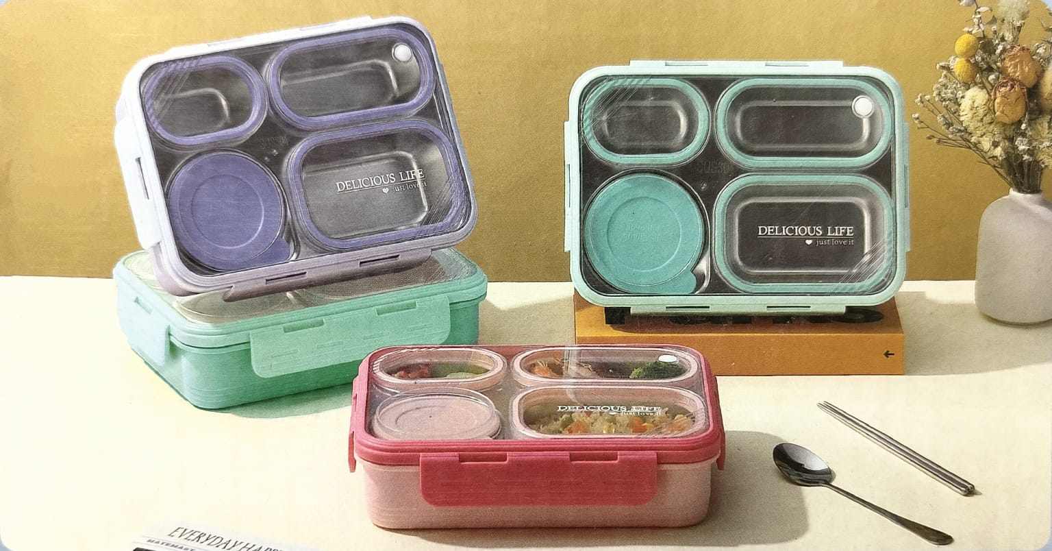 Leakproof stainless steel lunch box with 4 compartments