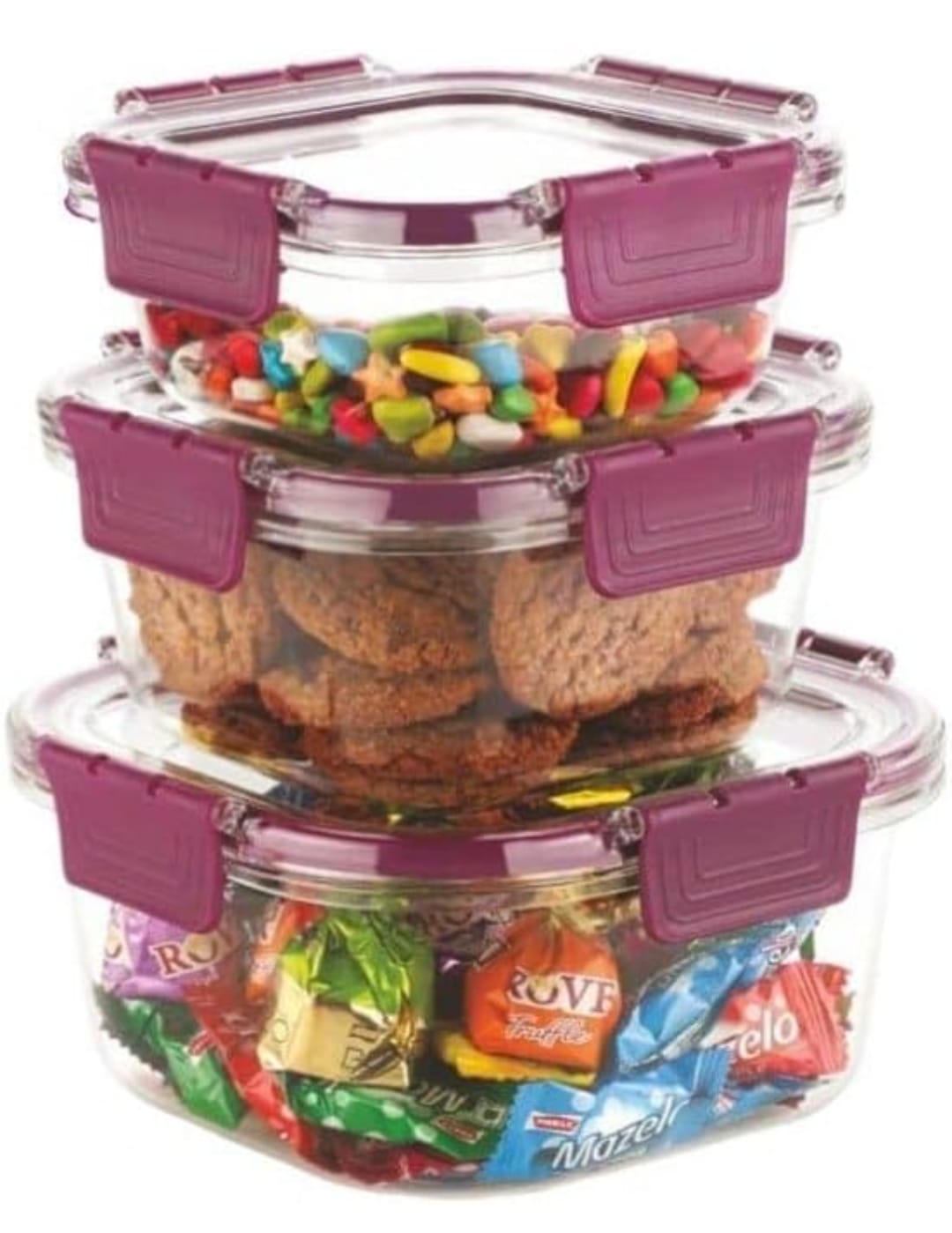 Stacked kudos square food storage containers