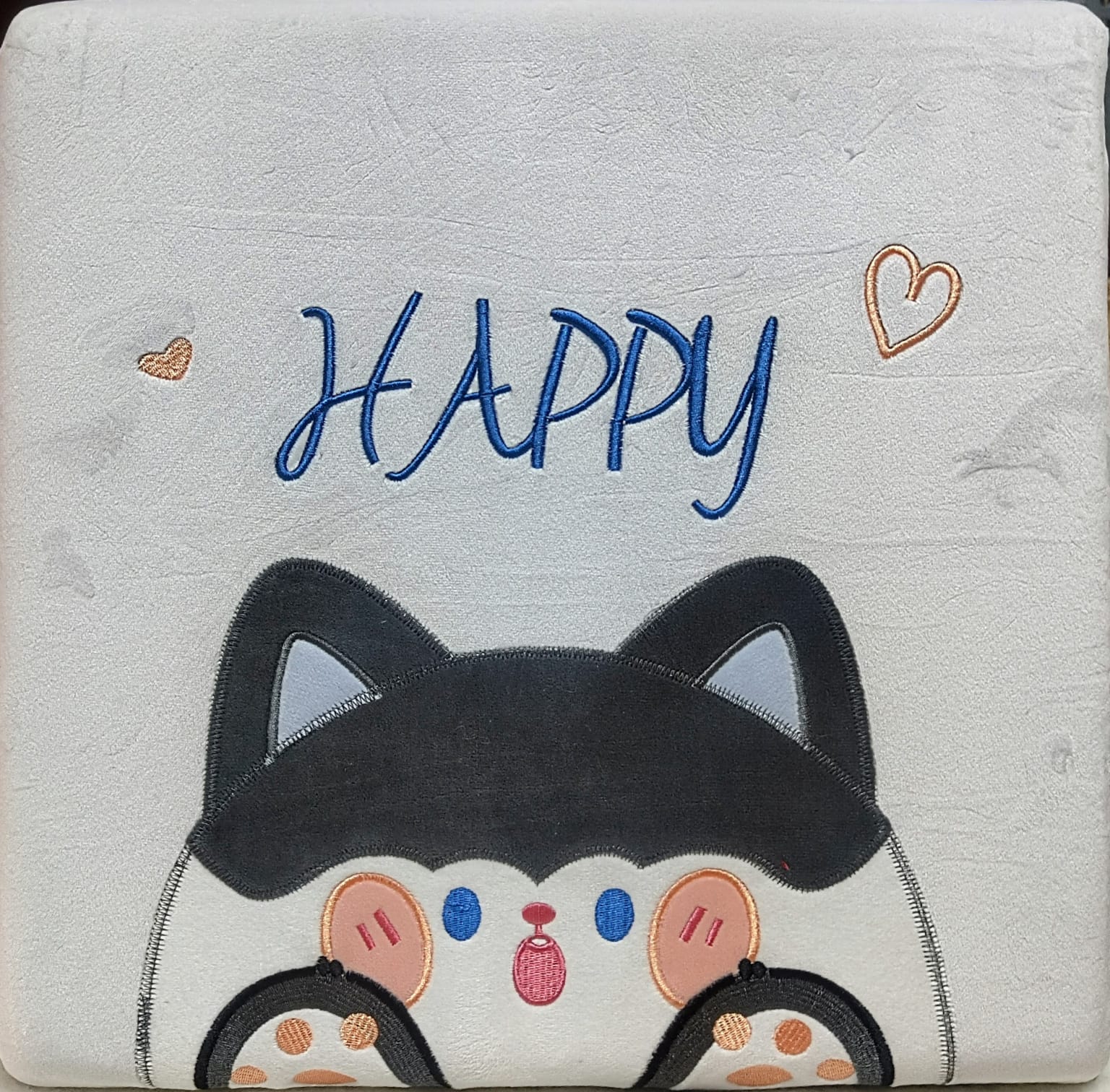 Happy cat embroidered cushion
