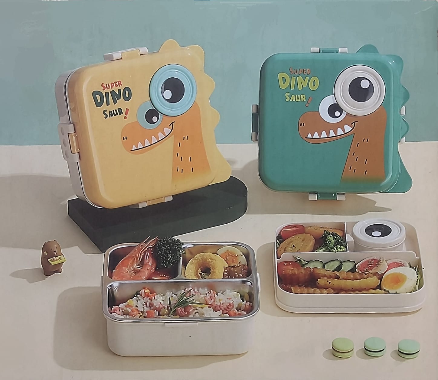 PANSHUB Cartoon Dinosaur Children Double Layers Leakproof 304 Stainless Steel Food Container bpa Free Steel Layer Kids School Tiffin bento Lunch Box